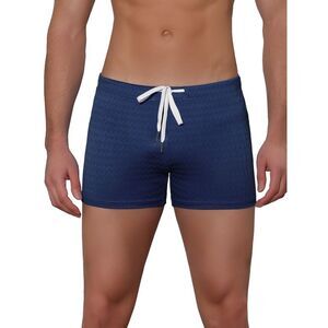 Men's Solid Color Drawstring Waist Summer Beach Pool Swim Trunks Navy